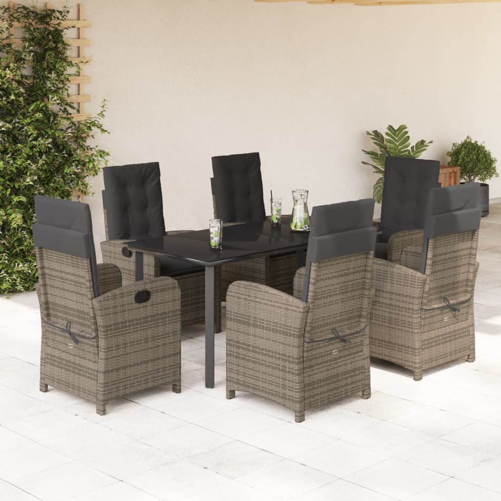 7-tlg. Garten-Essgruppe mit Kissen Grau Poly Rattan